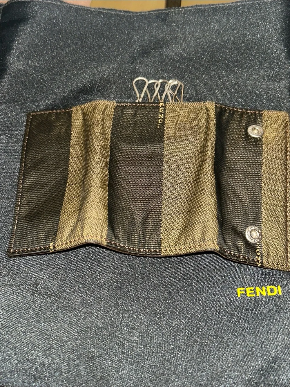 Fendi Pequin Stripe 6-Hook Key Case. Authentic Fendi Dust Bag included